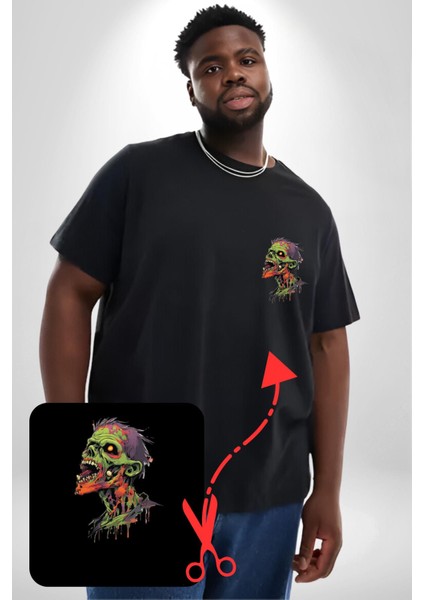 Zombi Kafası Siyah Büyük Beden Kadın Basic Minimal Baskılı Tişört fiyatları