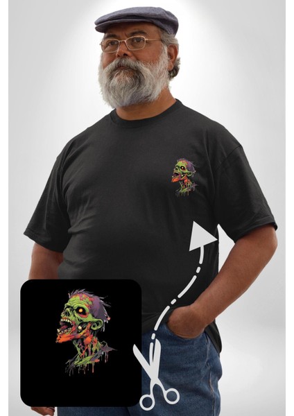 Zombi Kafası Siyah Büyük Beden Kadın Basic Minimal Baskılı Tişört fırsatları