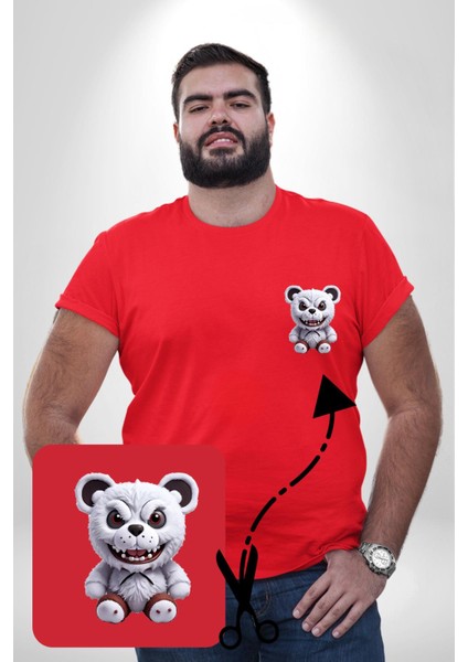 Freddy Korkunç Ayı Kırmızı Büyük Beden Kadın Basic Minimal Baskılı Tişört modelleri