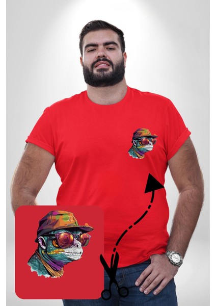 Gözlük Şapka Mukalemun Kırmızı Büyük Beden Kadın Basic Minimal Baskılı Tişört fırsatları