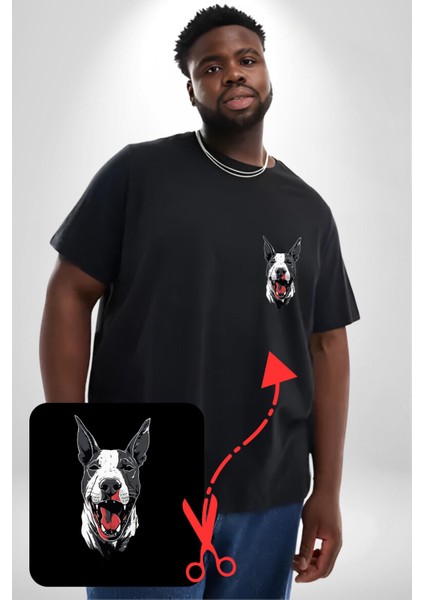 Doberman Kırmızı Dil Siyah Dik Kulak Siyah Büyük Beden Kadın Basic Minimal Baskılı Tişört