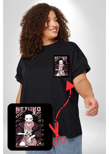 Nezuko Demon Slayer Siyah Büyük Beden Kadın Basic Minimal Baskılı Tişört fiyatları