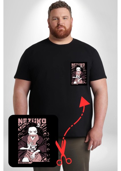 Nezuko Demon Slayer Siyah Büyük Beden Kadın Basic Minimal Baskılı Tişört modelleri