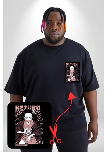Nezuko Demon Slayer Siyah Büyük Beden Kadın Basic Minimal Baskılı Tişört fırsatları