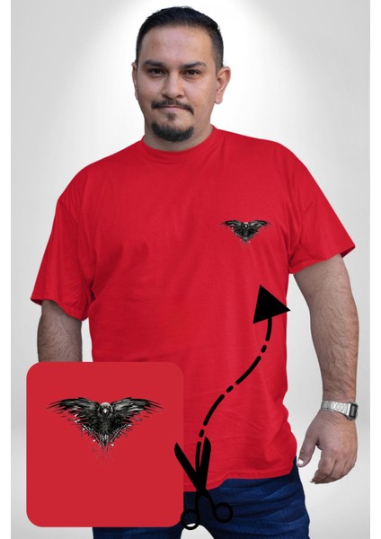 3 Gözlü Kuzgun Kırmızı Büyük Beden Kadın Basic Minimal Baskılı Tişört fırsatları