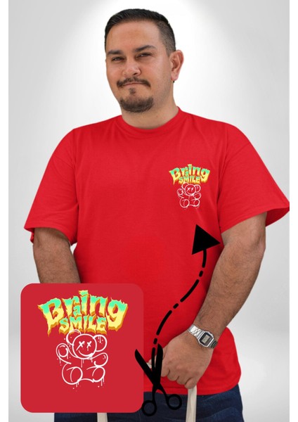 Beyin Gülüşü Kırmızı Büyük Beden Kadın Basic Minimal Baskılı Tişört