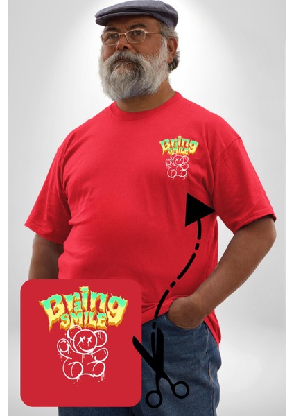 Beyin Gülüşü Kırmızı Büyük Beden Kadın Basic Minimal Baskılı Tişört fiyatları