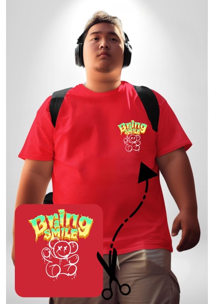 Beyin Gülüşü Kırmızı Büyük Beden Kadın Basic Minimal Baskılı Tişört fırsatları