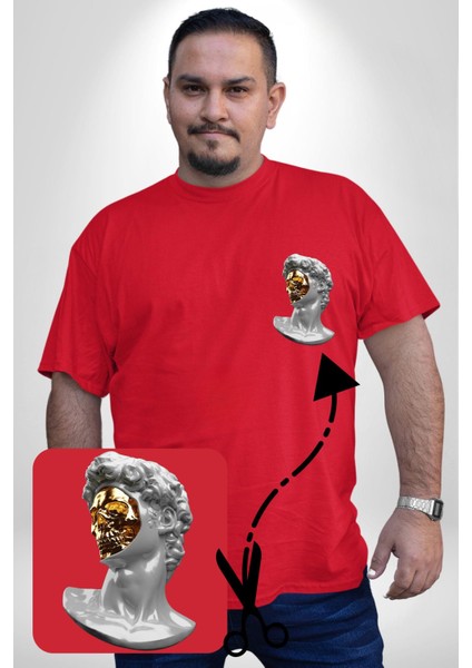 Modern Sanat Apollo Kırmızı Büyük Beden Kadın Basic Minimal Baskılı Tişört