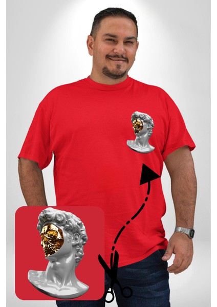 Modern Sanat Apollo Kırmızı Büyük Beden Kadın Basic Minimal Baskılı Tişört fiyatları