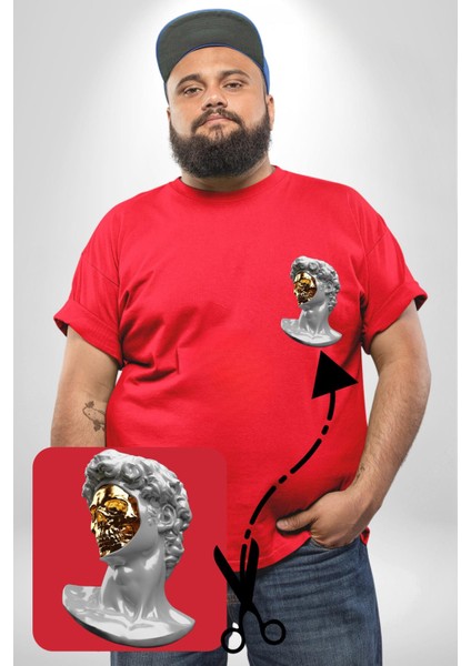 Modern Sanat Apollo Kırmızı Büyük Beden Kadın Basic Minimal Baskılı Tişört modelleri