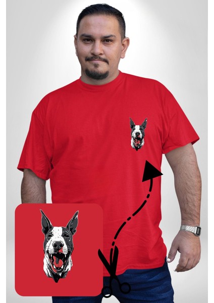 Doberman Kırmızı Dil Kırmızı Dik Kulak Kırmızı Büyük Beden Kadın Basic Minimal Baskılı Tişört