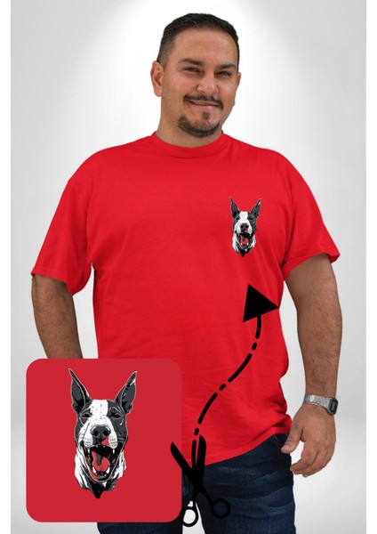 Doberman Kırmızı Dil Kırmızı Dik Kulak Kırmızı Büyük Beden Kadın Basic Minimal Baskılı Tişört
