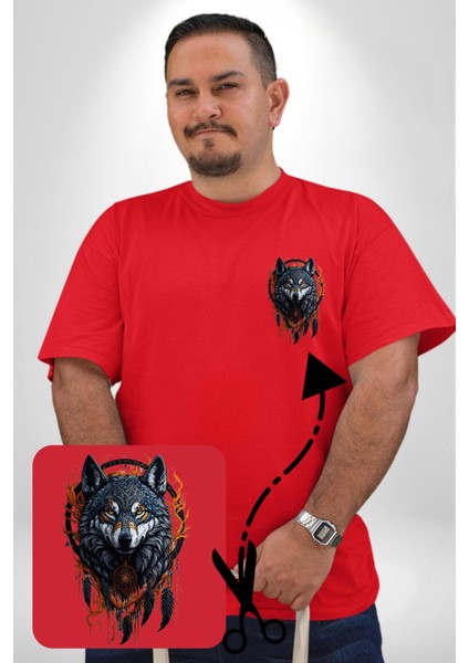 Beyaz Kurt Rüya Kapanı Kırmızı Büyük Beden Kadın Basic Minimal Baskılı Tişört fiyatları