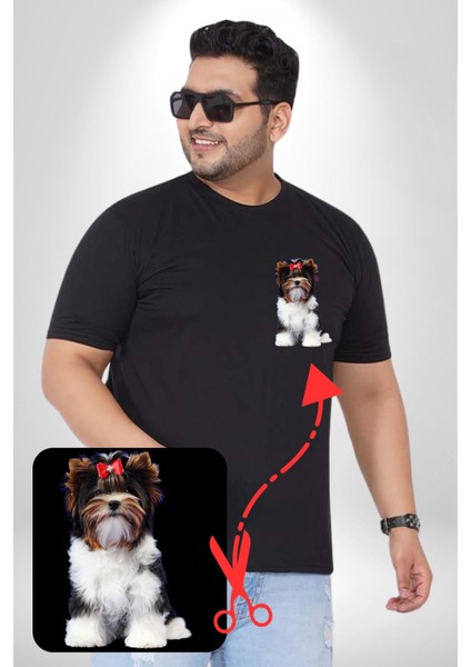 Biewer Yorshire Terrier Siyah Büyük Beden Kadın Basic Minimal Baskılı Tişört