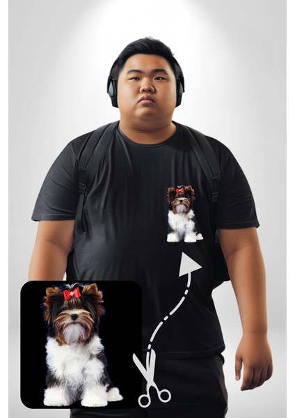 Biewer Yorshire Terrier Siyah Büyük Beden Kadın Basic Minimal Baskılı Tişört modelleri