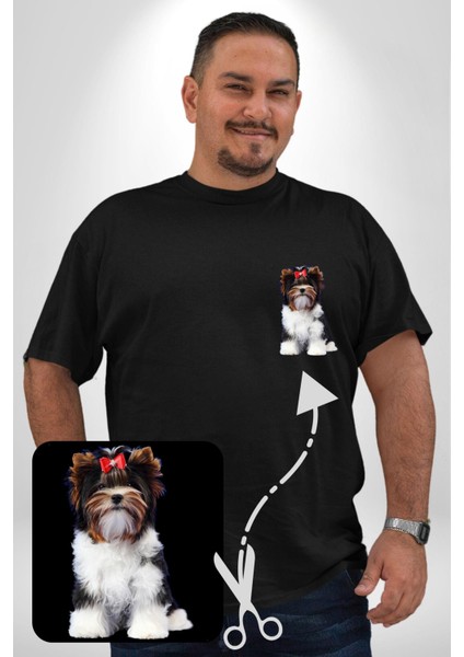 Biewer Yorshire Terrier Siyah Büyük Beden Kadın Basic Minimal Baskılı Tişört fırsatları
