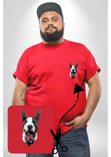 Doberman Kırmızı Dil Kırmızı Dik Kulak Kırmızı Büyük Beden Kadın Basic Minimal Baskılı Tişört