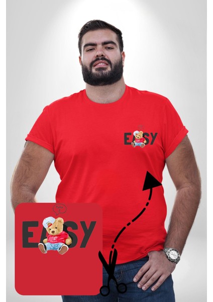 Teddy Boşver Tasarımı Kırmızı Büyük Beden Kadın Basic Minimal Baskılı Tişört