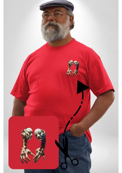 Yüz Yüze Ellerin Uyumu Kırmızı Büyük Beden Kadın Basic Minimal Baskılı Tişört fiyatları