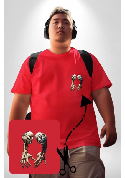 Yüz Yüze Ellerin Uyumu Kırmızı Büyük Beden Kadın Basic Minimal Baskılı Tişört fırsatları