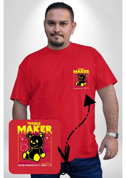 Baş Belası Teddy Kırmızı Büyük Beden Kadın Basic Minimal Baskılı Tişört fiyatları