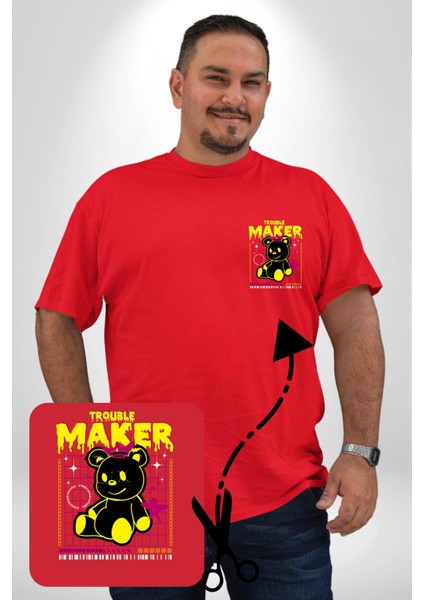 Baş Belası Teddy Kırmızı Büyük Beden Kadın Basic Minimal Baskılı Tişört modelleri