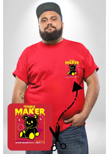 Baş Belası Teddy Kırmızı Büyük Beden Kadın Basic Minimal Baskılı Tişört fırsatları