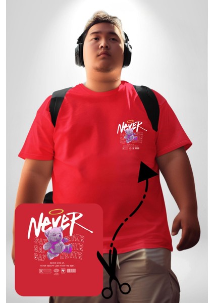 Asla Asla Deme Kırmızı Büyük Beden Kadın Basic Minimal Baskılı Tişört modelleri