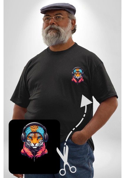 Kulaklık Kedi Leopar Bandana Siyah Büyük Beden Kadın Basic Minimal Baskılı Tişört fiyatları