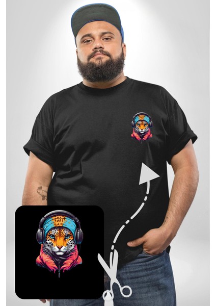 Kulaklık Kedi Leopar Bandana Siyah Büyük Beden Kadın Basic Minimal Baskılı Tişört modelleri