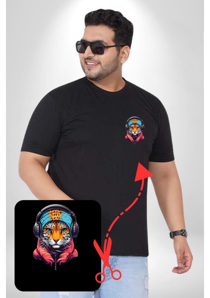 Kulaklık Kedi Leopar Bandana Siyah Büyük Beden Kadın Basic Minimal Baskılı Tişört fırsatları