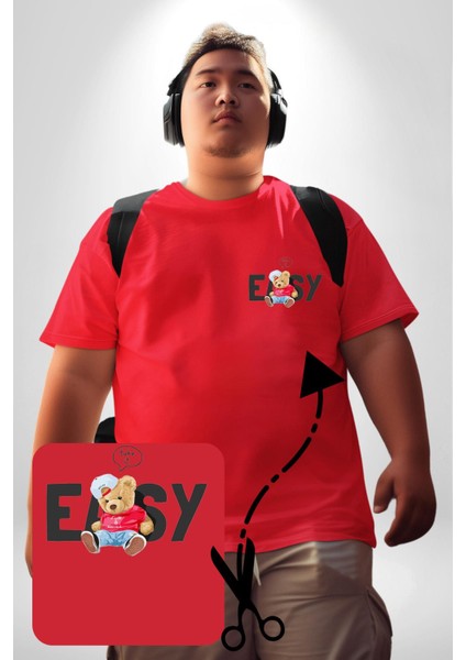 Teddy Boşver Tasarımı Kırmızı Büyük Beden Kadın Basic Minimal Baskılı Tişört fiyatları