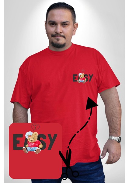 Teddy Boşver Tasarımı Kırmızı Büyük Beden Kadın Basic Minimal Baskılı Tişört modelleri