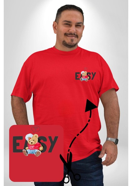 Teddy Boşver Tasarımı Kırmızı Büyük Beden Kadın Basic Minimal Baskılı Tişört fırsatları
