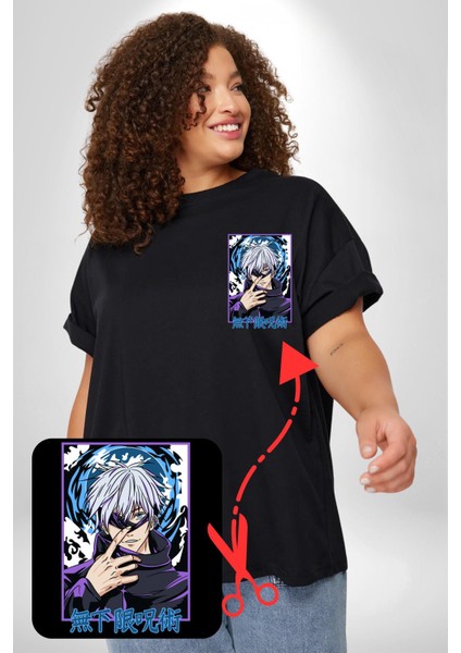 Jujutsu Vintage Washed - Megumi Gojo Anime Manga Siyah Büyük Beden Kadın Basic Minimal Baskılı Tişört fiyatları
