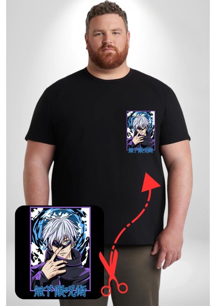 Jujutsu Vintage Washed - Megumi Gojo Anime Manga Siyah Büyük Beden Kadın Basic Minimal Baskılı Tişört modelleri