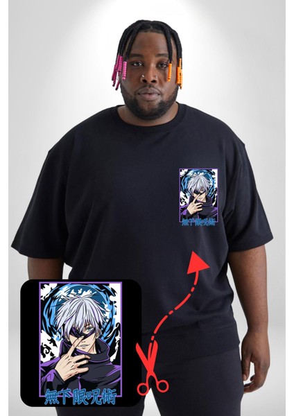 Jujutsu Vintage Washed - Megumi Gojo Anime Manga Siyah Büyük Beden Kadın Basic Minimal Baskılı Tişört fırsatları