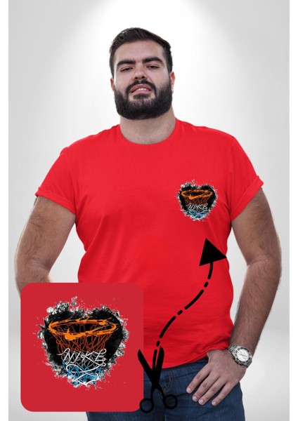 Basketbol Potası Bulutlu Kırmızı Kırmızı Büyük Beden Kadın Basic Minimal Baskılı Tişört fiyatları
