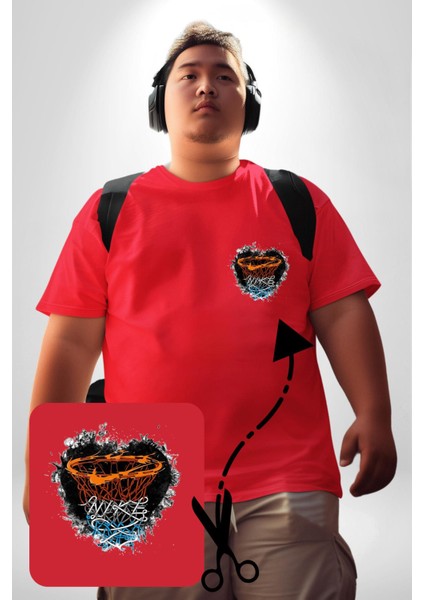 Basketbol Potası Bulutlu Kırmızı Kırmızı Büyük Beden Kadın Basic Minimal Baskılı Tişört modelleri