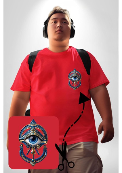 Altın Göz Horos Ra Gözü Kırmızı Büyük Beden Kadın Basic Minimal Baskılı Tişört