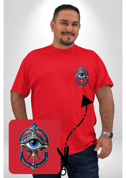 Altın Göz Horos Ra Gözü Kırmızı Büyük Beden Kadın Basic Minimal Baskılı Tişört modelleri