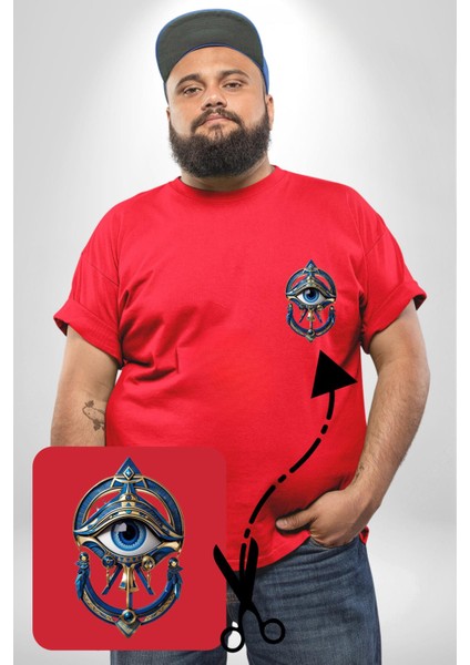 Altın Göz Horos Ra Gözü Kırmızı Büyük Beden Kadın Basic Minimal Baskılı Tişört fırsatları