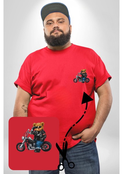 Kask Güneş Gözlüğü Motor Ayı Kırmızı Büyük Beden Kadın Basic Minimal Baskılı Tişört