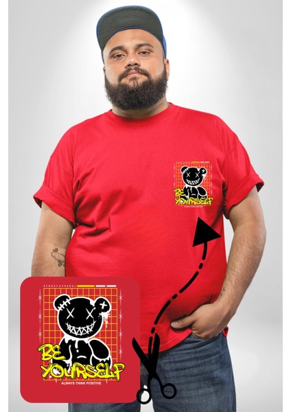 Kendin Ol Kırmızı Büyük Beden Kadın Basic Minimal Baskılı Tişört