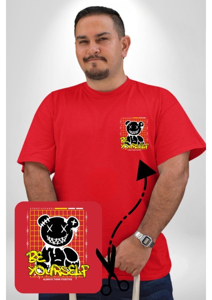 Kendin Ol Kırmızı Büyük Beden Kadın Basic Minimal Baskılı Tişört fiyatları