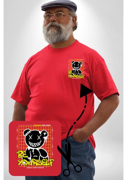 Kendin Ol Kırmızı Büyük Beden Kadın Basic Minimal Baskılı Tişört modelleri