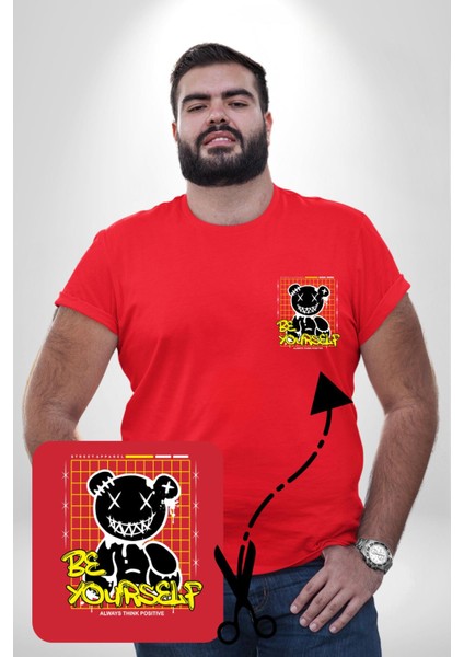 Kendin Ol Kırmızı Büyük Beden Kadın Basic Minimal Baskılı Tişört fırsatları