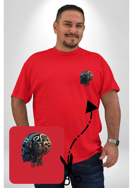 Robot Kafası Kız Kırmızı Büyük Beden Kadın Basic Minimal Baskılı Tişört fiyatları