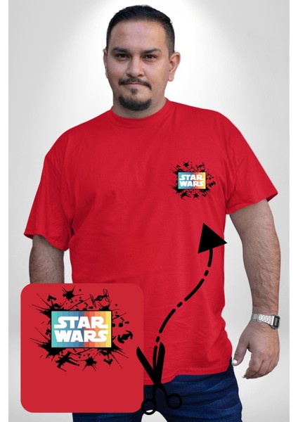 Star Wars Kırmızı Büyük Beden Kadın Basic Minimal Baskılı Tişört